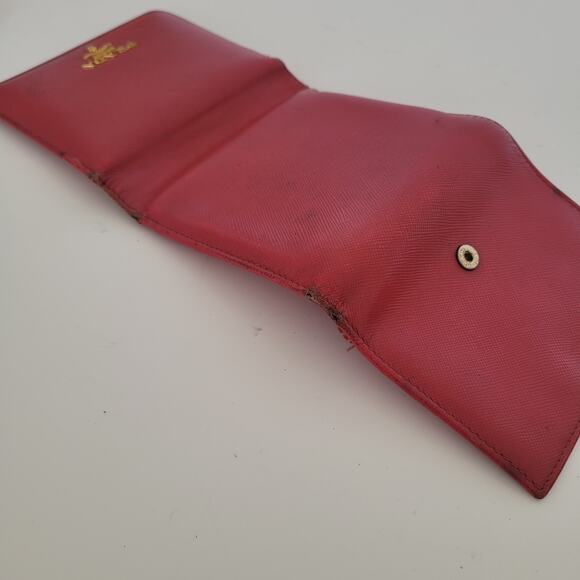 PRADA Authentic Leather Logo Wallet Pink Saffiano Trifold Compact Card Bill - Picture 11 of 16
